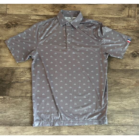 U Suck At Golf USAG Men’s Medium All Over Graphic Print Polo Gray Athleisure - Picture 1 of 9